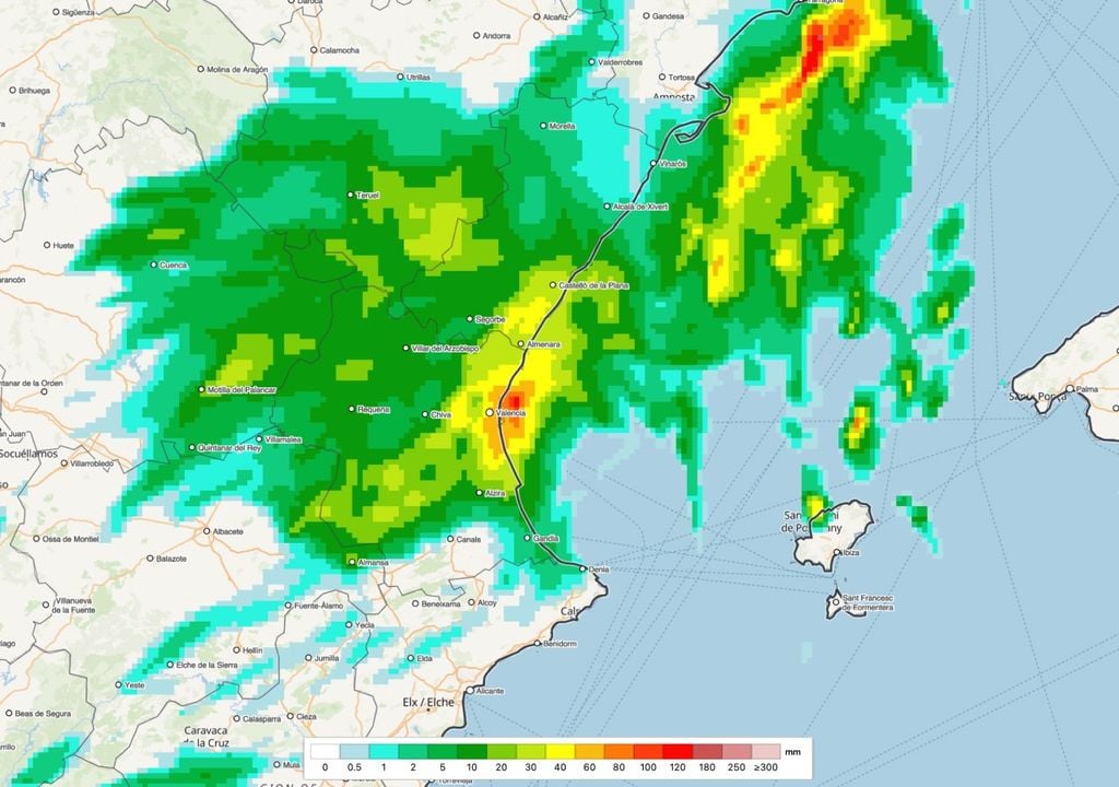 Precipitación acumulada en 6 horas prevista por el modelo Harmonie-Arome. Fuente: harmoniearome.es
