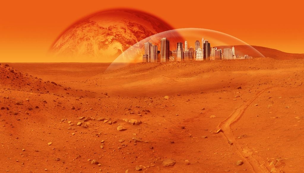 Mars Ipotetica colonia su Marte in un habitat limitato simile alla Terra.