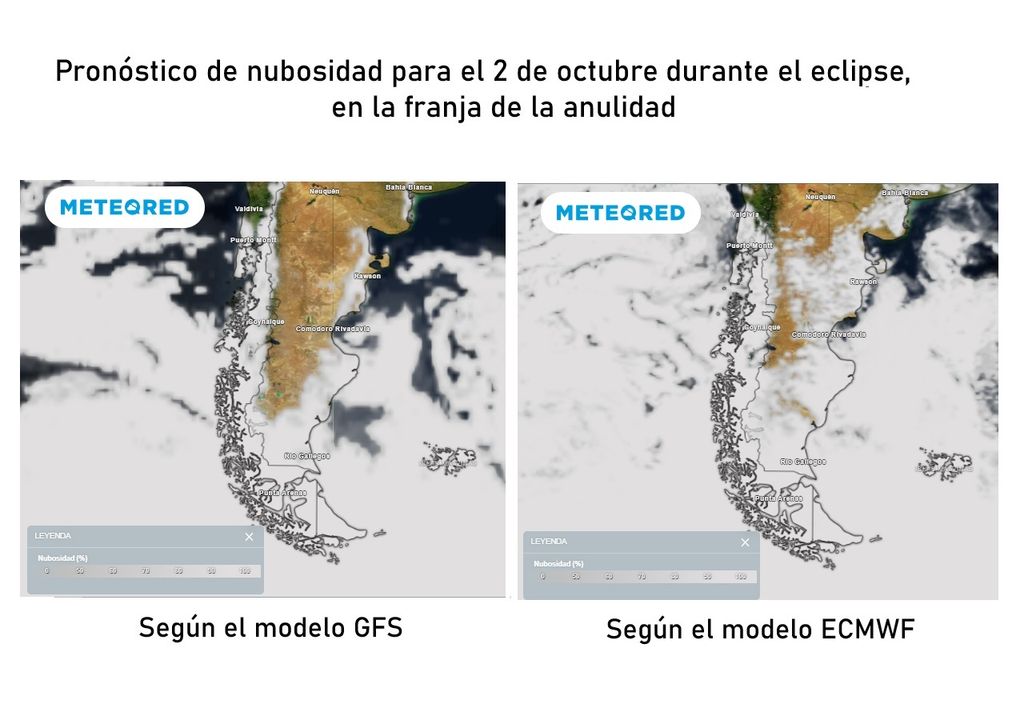 Pronóstico de la nubosidad para el eclipse del 2 de octubre en Patagonia Pronóstico de la nubosidad para el eclipse del 2 de octubre en Patagonia