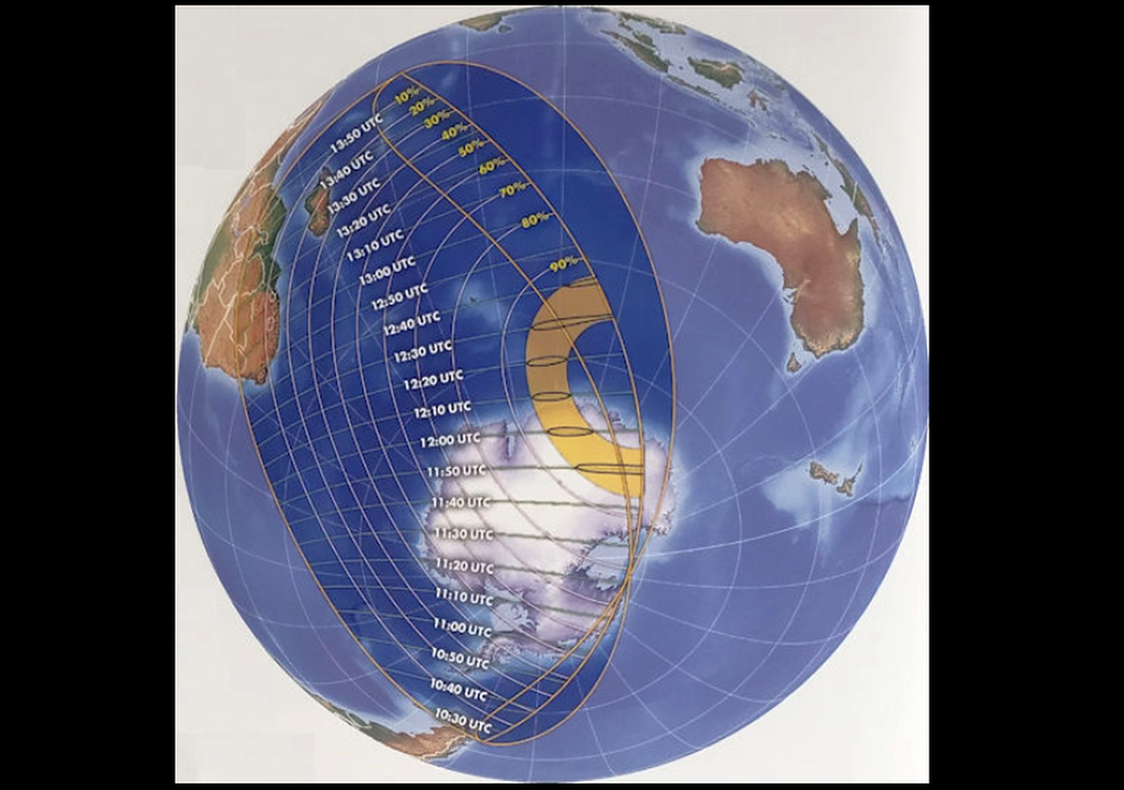 Crédito: Atlas de eclipses solares 2020 a 2045 por Michael Zeiler y Michael Bakich.
