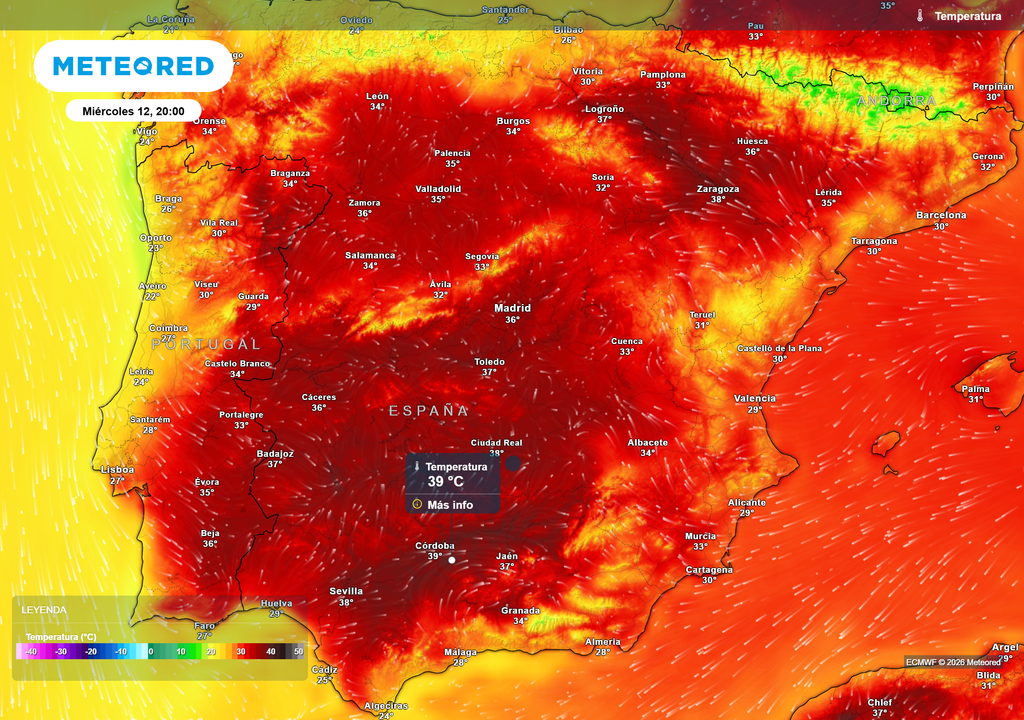 Las temperaturas previstas para el momento álgido del evento.