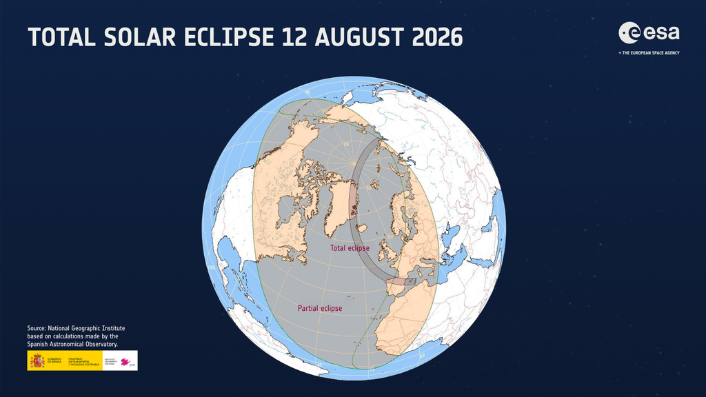 Zonas donde se verá el eclipse total y parcial para el 12 de agosto de 2026. MITECO