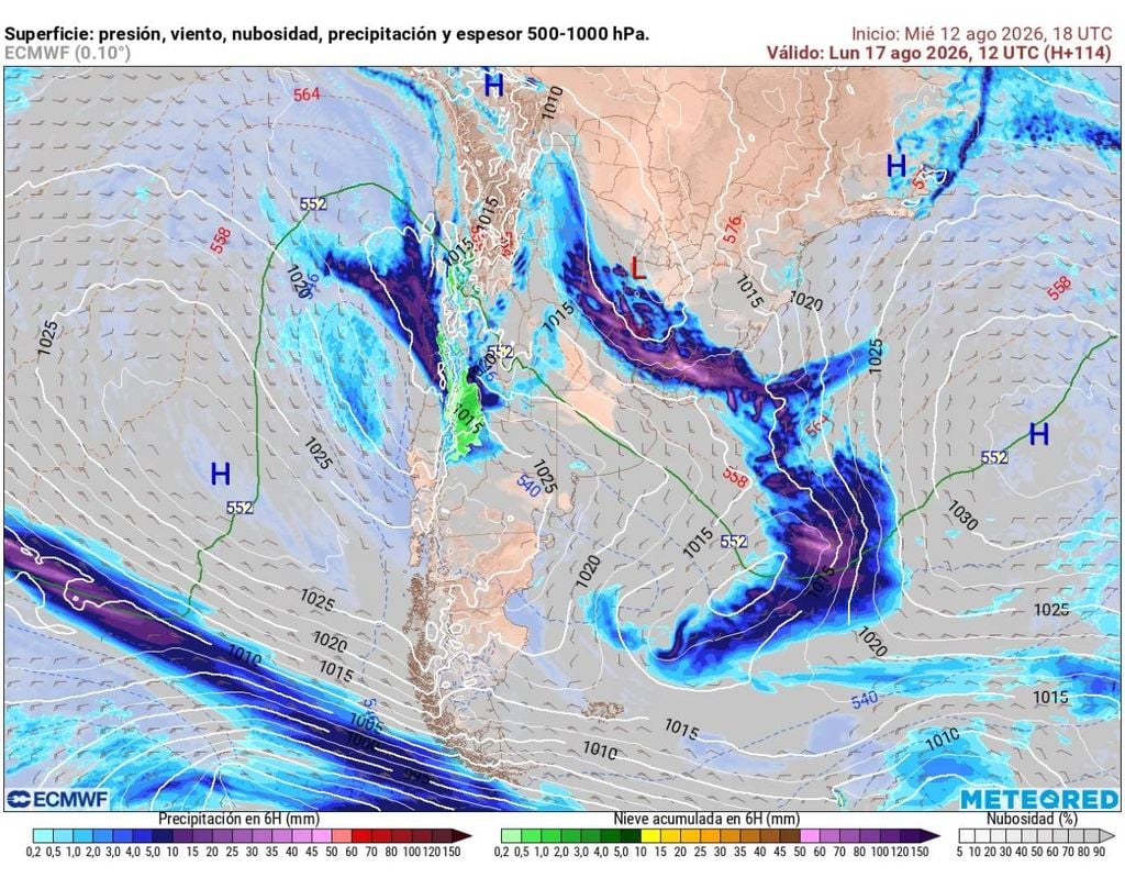 Modelo ECMWF Si bien el próximo lunes podríamos tener lluvias en la RM, todo apunta a una semana marcada por la influencia de las altas presiones en Santiago.