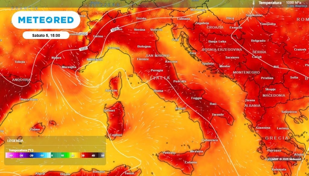 Nei prossimi giorni continueremo ancora ad essere interessati dall'attuale circolazione statica e calda, che fa riferimento ancora e per la quinta volta quest'anno, all'estensione dell'anticiclone nord-africano verso l'Europa Occidentale poi, nella seconda decade del mese, dovrebbe arrivare un cambiamento. ECMWF-MeteoRed