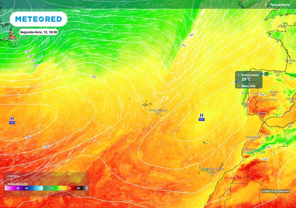 A influência das altas pressões deverá favorecer tempo estável e temperaturas elevadas para a época, com algumas regiões de Portugal a aproximarem-se dos 30 ºC.