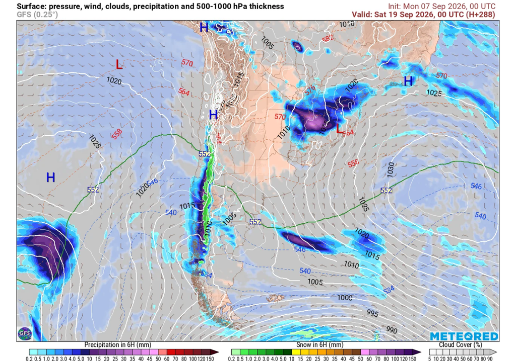 Precipitación (mm) para la noche del viernes 18 de septiembre en Chile