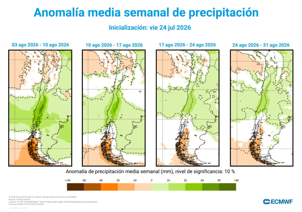 Las lluvias seguirán cayendo sobre la franja de Chile que ha sido fuertemente castigada por los efectos de los temporales de julio.