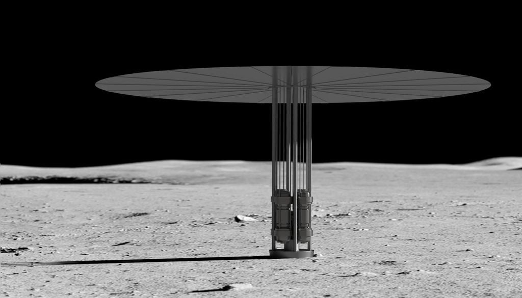 Uno de los conceptos artísticos del sistema de energía de fisión en el que trabaja la NASA para la superficie lunar. Crédito: NASA
