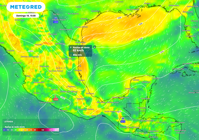 Efecto de "Norte" con rachas de hasta 70 km/h y tormentas aisladas sobre el Oriente, Noreste y Sur de M&eacute;xico