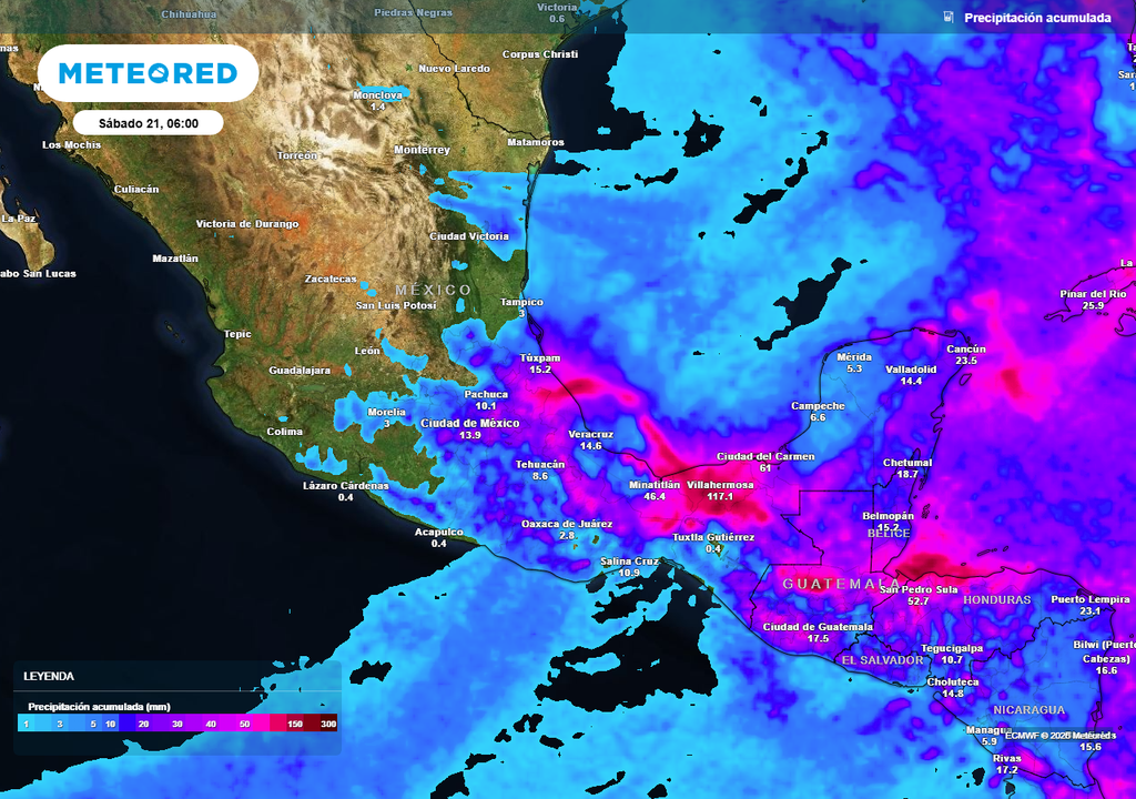 El frente frío, una DANA con aire humedad e inestabilidad producirán tormentas en el centro, oriente y sureste superiores a 50 mm. Granizo y nieve probables.