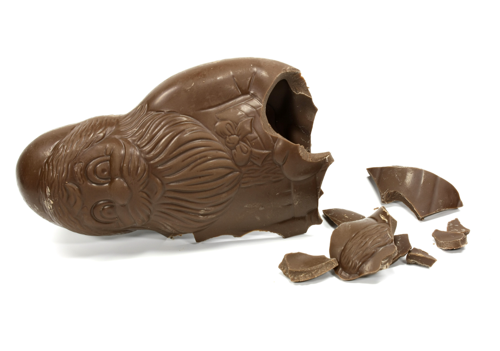 Zerbrochener Schokoweihnachtsmann, Beispiel, universelle Gesetz, Fragmentierung