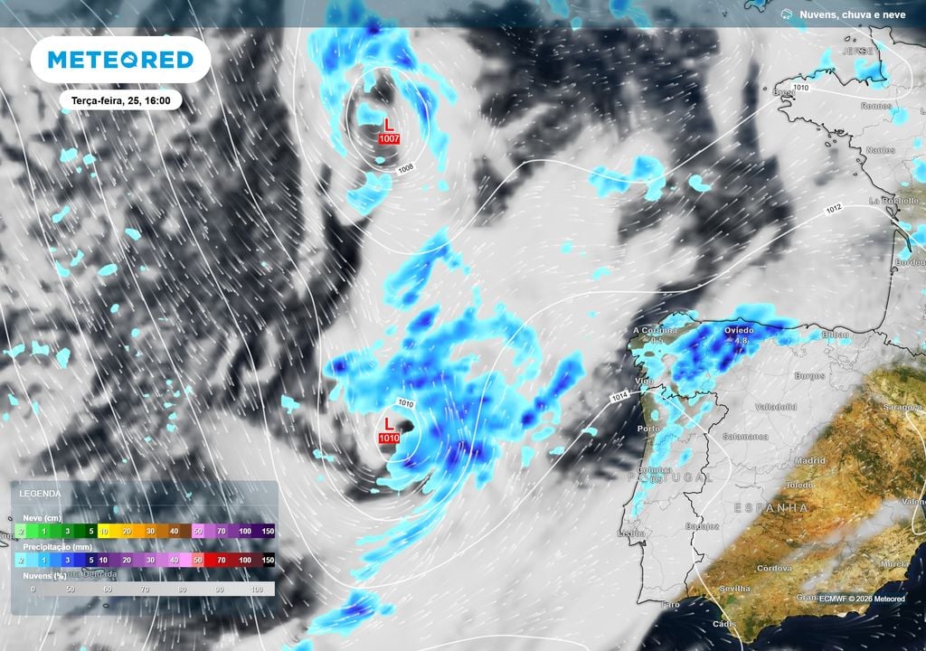 Chuva e pressão atmosférica A precipitação residual continuará esta terça-feira em várias regiões do Norte e Centro, enquanto dois núcleos de baixas pressões no Atlântico preparam uma nova mudança do estado do tempo em Portugal.
