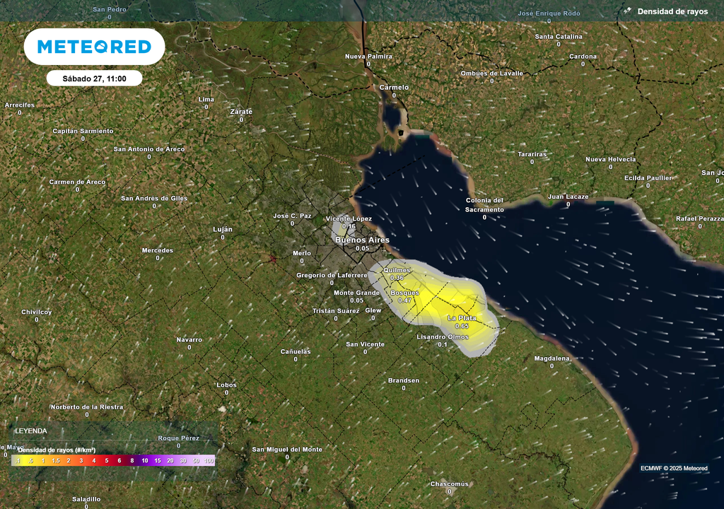 Densidad de rayos Sábado 27 de diciembre 11 h Densidad de rayos Sábado 27 de diciembre 11 h