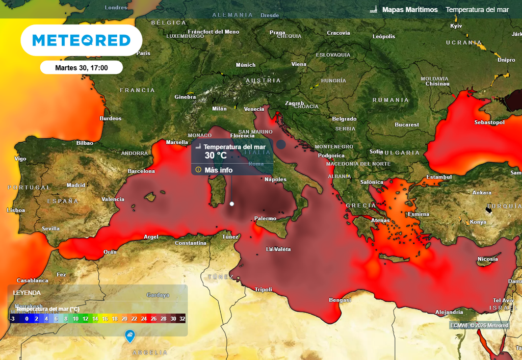 Le acque del Mediterraneo raggiungono in alcune zone temperature intorno ai 30ºC, simili a quelle dei Caraibi.