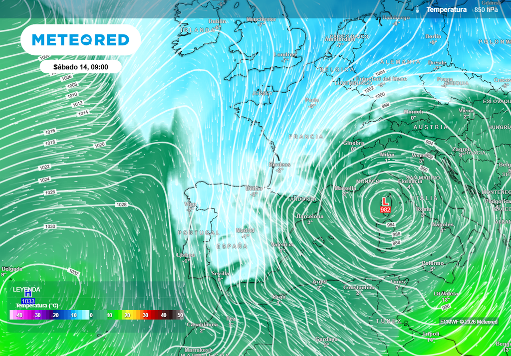 Entre el viernes y el sábado se producirá una entrada de aire ártico en la Península que provocará un descenso general y acusado de las temperaturas, lo que dará paso a las heladas.