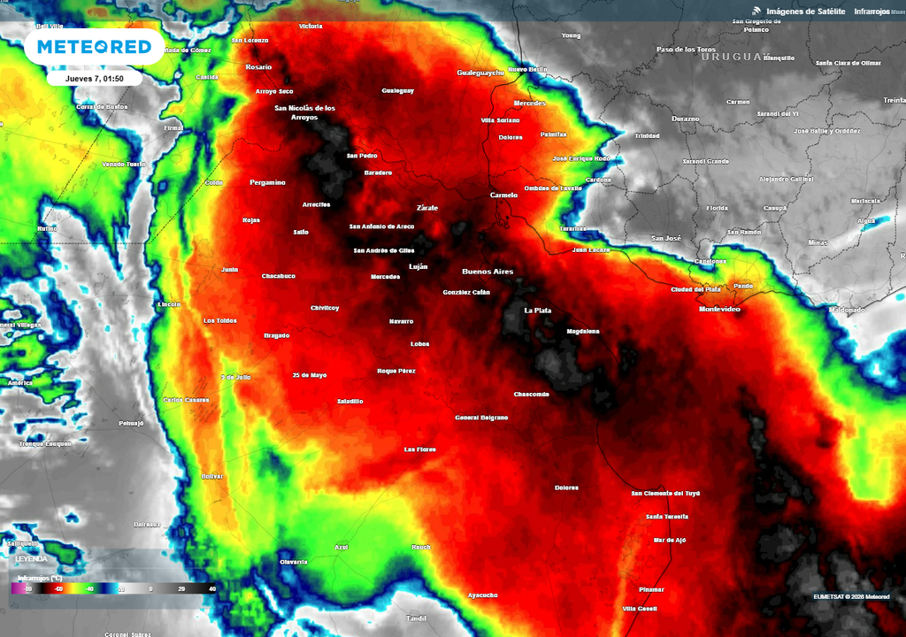 Momento de máxima intensidad de las tormentas sobre el AMBA.