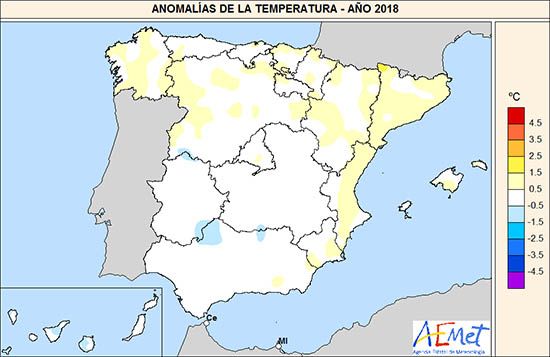 Anomalías de la temperatura año 2018 Anomalías de la temperatura año 2018