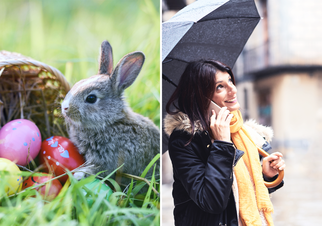 conejo de pascua y persona con paraguas Las lluvias seguirán presentes en Chile austral gran parte de la semana, pero el fin de semana largo las precipitaciones ganan una tregua.
