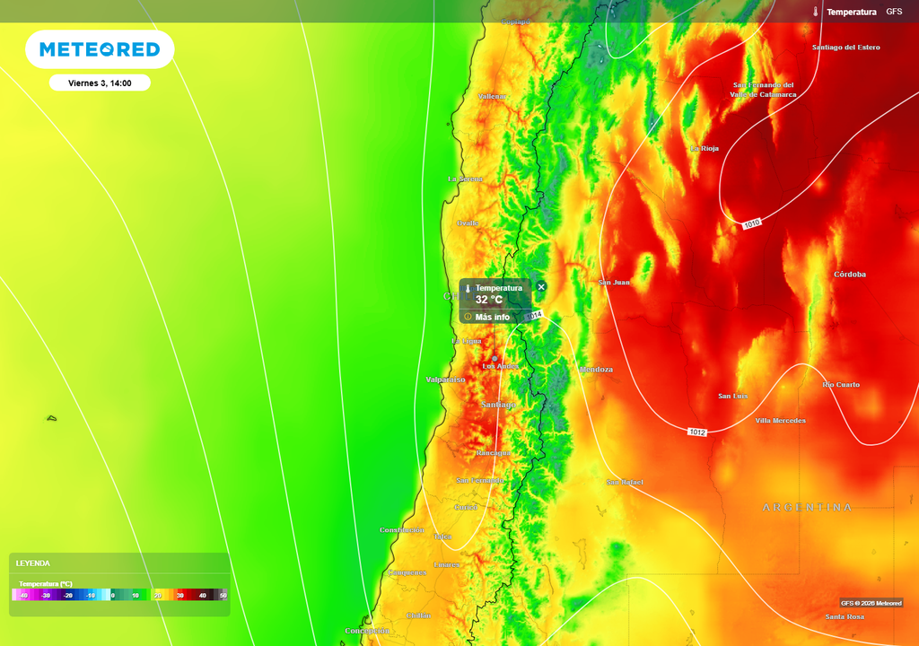temperaturas previstas El viento del este mantendrá las temperaturas elevadas en zonas interiores del centro norte de Chile.