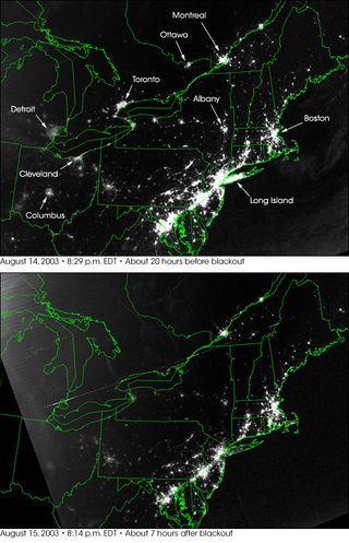 El apagón en Nueva York y zonas limítrofes visto desde el espacio