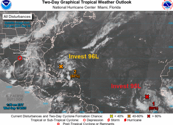 El Atlántico tropical sigue activo: dos Invest y Nicholas