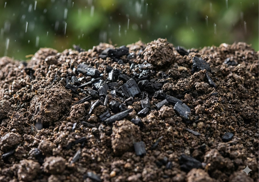 suelo El calcio y el magnesio presentes en las superficies de biocarbón ayudan a unir las partículas del suelo, fortaleciendo su estructura.