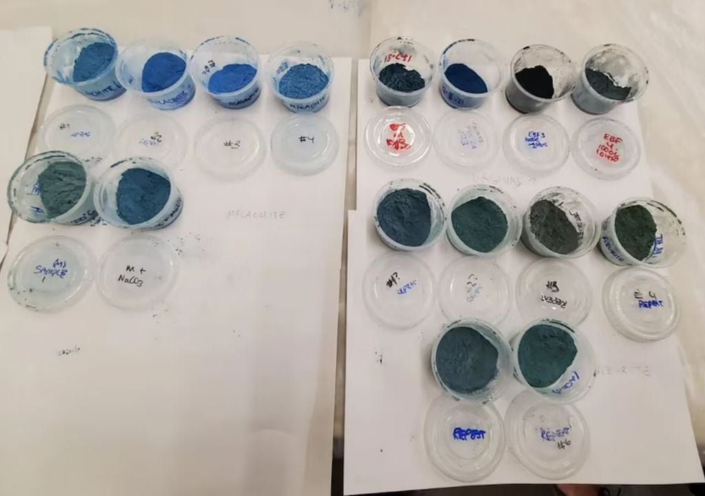 azul egipcio Ejemplos de pigmento azul egipcio sintetizado del estudio. Crédito: Universidad Estatal de Washington.