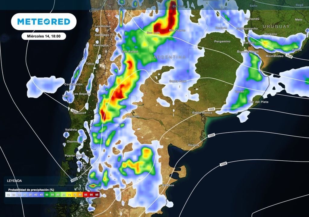 Probabilidad de lluvias Aunque más desorganizadas, las lluvias y tormentas reaparecerán en sectores de la Patagonia y Cuyo en las próximas 72 horas.