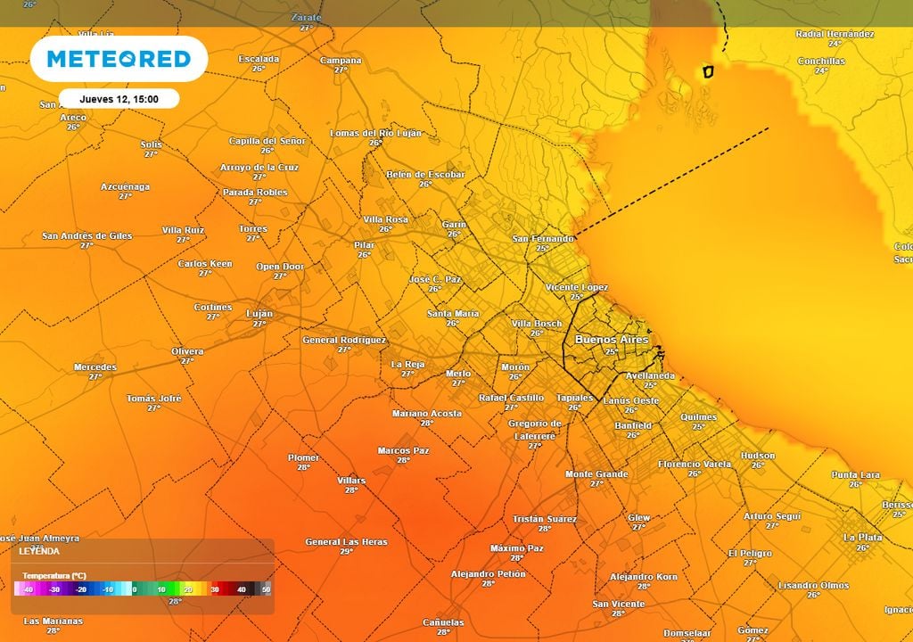 El contraste de temperaturas entre la primera y la segunda mitad de la semana que hoy inicia será notable. El mapa muestra las temperaturas previstas para la tarde del jueves.