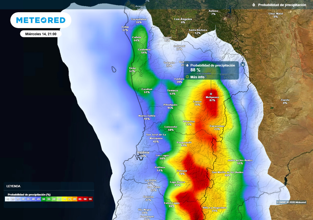 Pronóstico Chile centro sur, Meteored