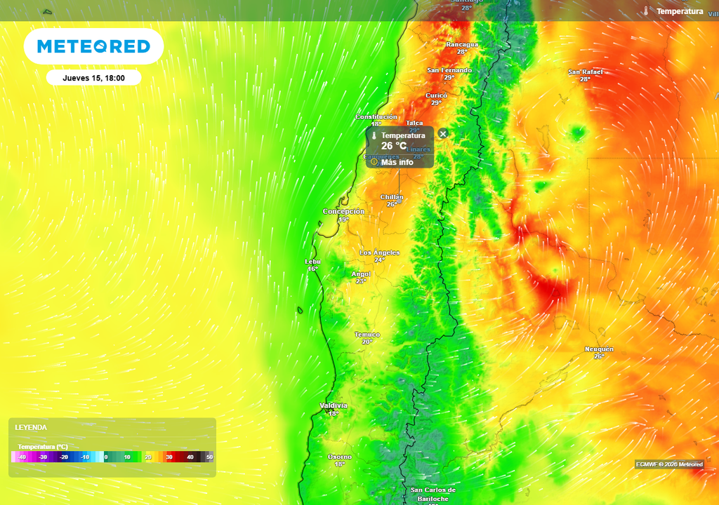 Pronóstico Chile centro sur, Meteored