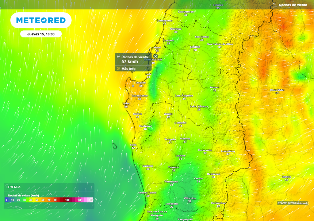 Pronóstico Chile centro sur, Meteored