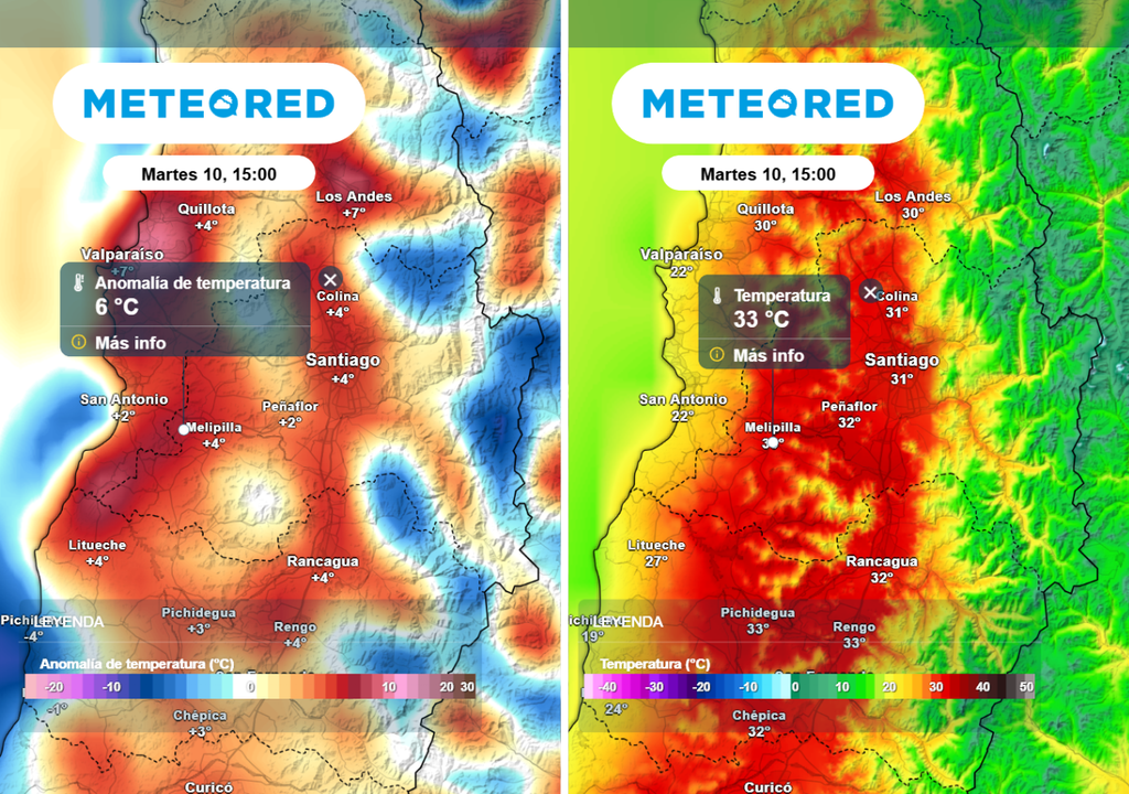 Tanto el modelo ECMWF, como el GFS indican altas temperaturas este martes en la Región Metropolitana.