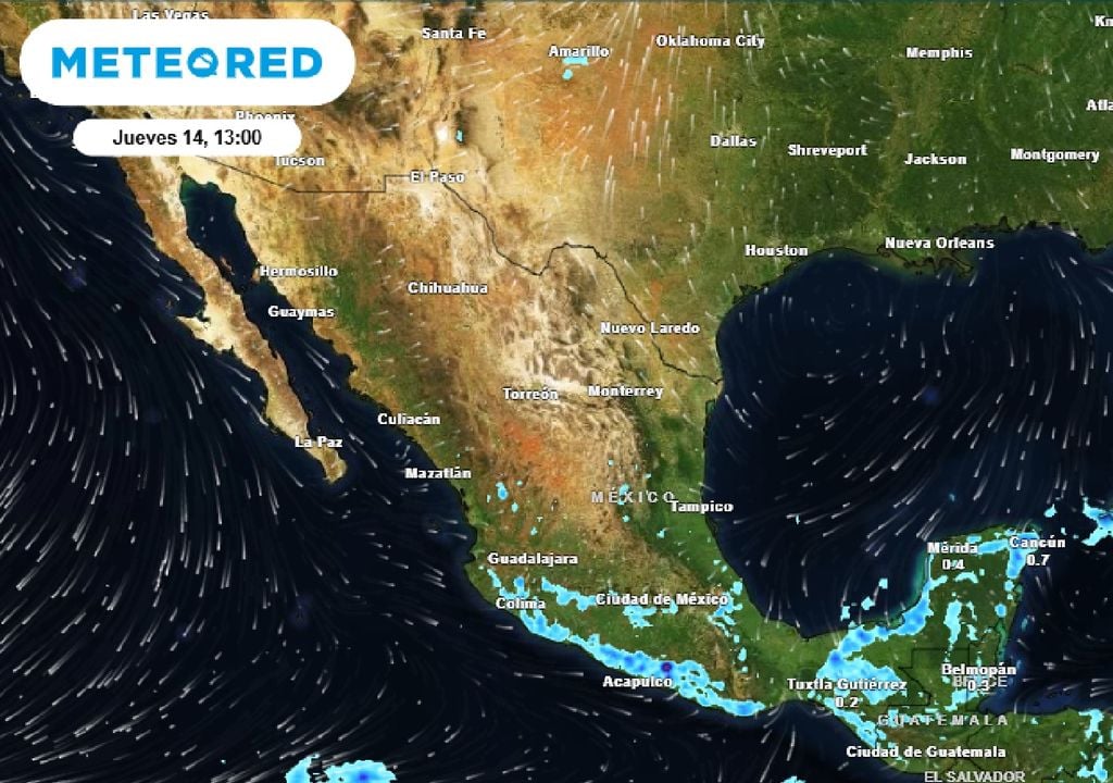 Los principales acumulados de lluvia del jueves se esperan hacia el Centro, Sur y Sureste del país.