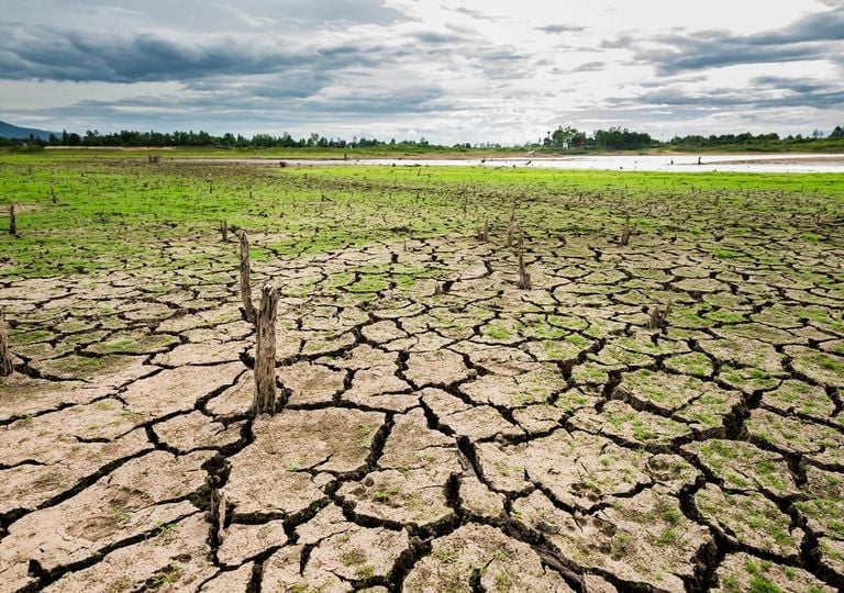 Lago secando con suelo resquebrajado Lago secando con suelo resquebrajado
