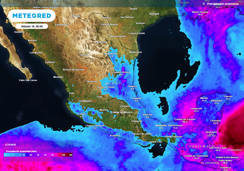 Pronóstico de lluvias acumuladas en milímetros