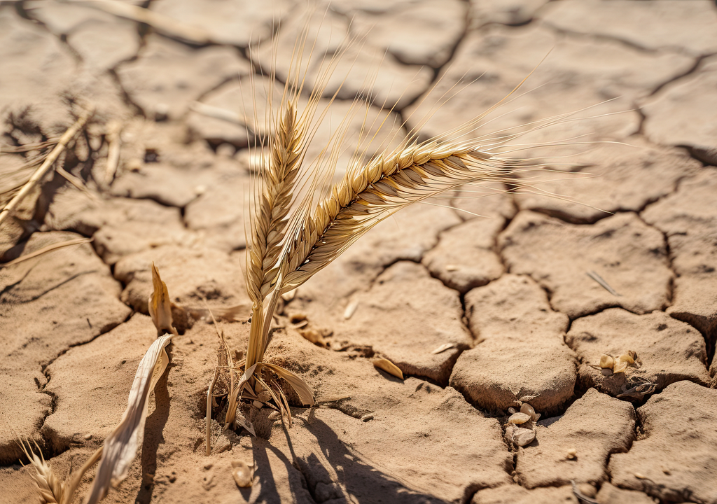 espiga seca de trigo en un suelo resquebrajado