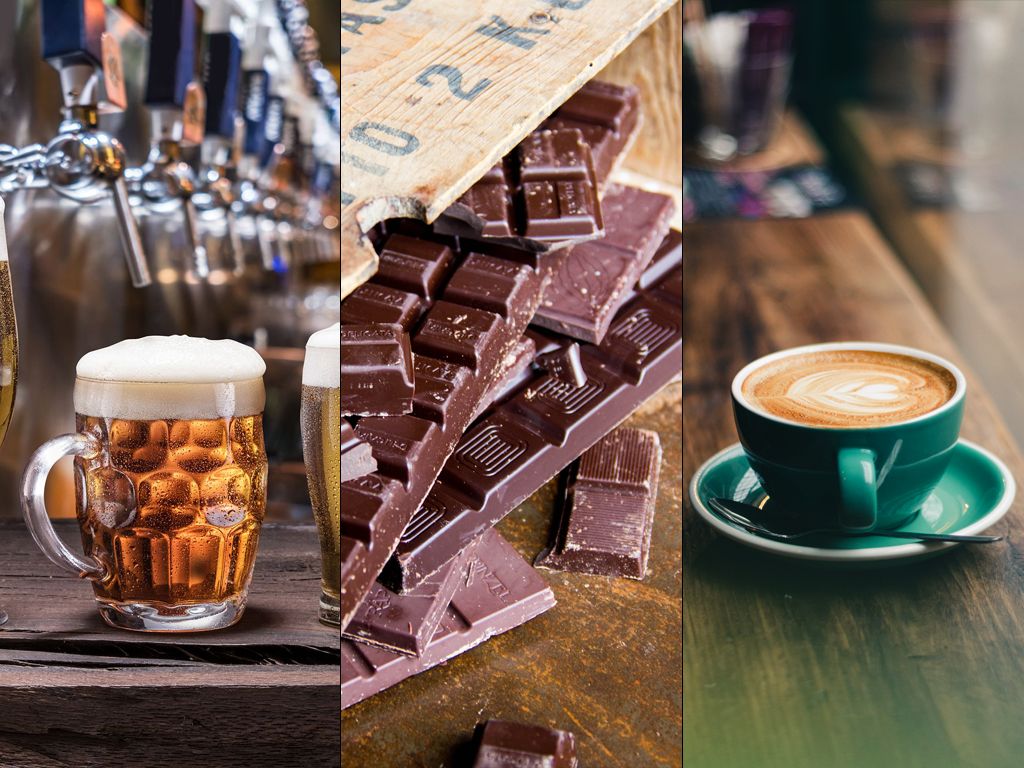 cerveza, chocolate, café cerveza, chocolate, café