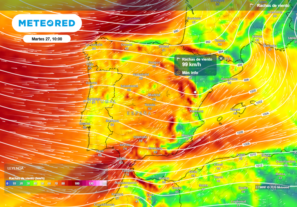 El viento del oeste y suroeste soplará con rachas intensas en los próximos días, según el modelo europeo.