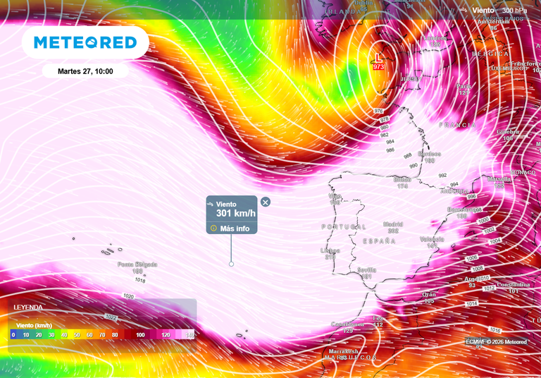 El chorro polar 'desatado': circulará a 300 km/h impulsando más borrascas hacia España en la próxima semana