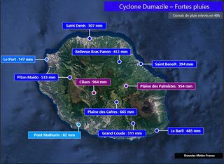 El ciclón "Dumazile" y sus precipitaciones intensas: 1000 mm en 72 h