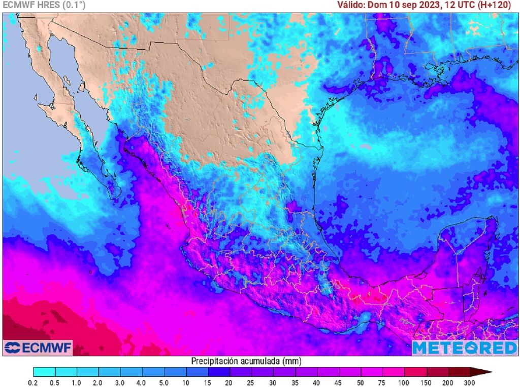 Modelo ECMWF - Acumulado de lluvias en milímetros