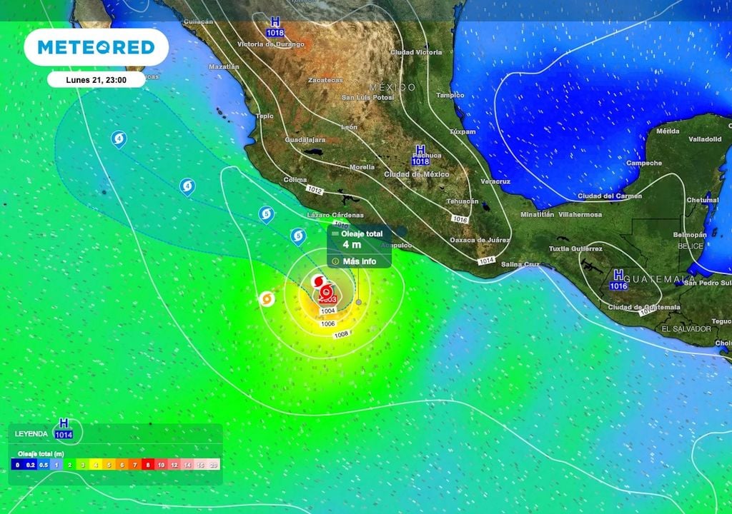 Se estima que las rachas de viento en la periferia del sistema serán superiores a los 250 km/h a mitad de semana y den paso a oleaje significativo en costas occidentales.
