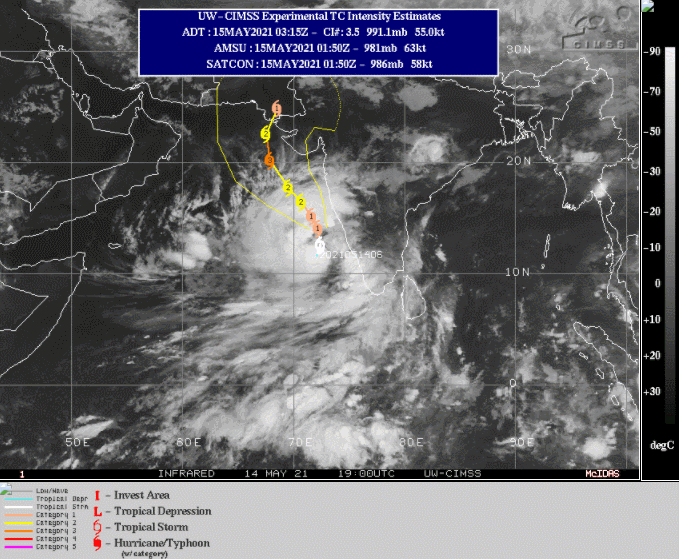 El ciclón tropical Tauktae ya en el Mar Arábigo