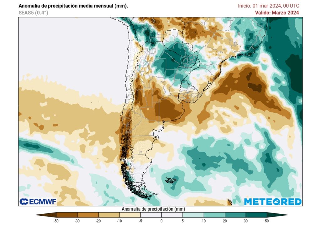 anomalía de precipitaciones previstas según el modelo SEAS5 del ECMWF anomalía de precipitaciones previstas según el modelo SEAS5 del ECMWF