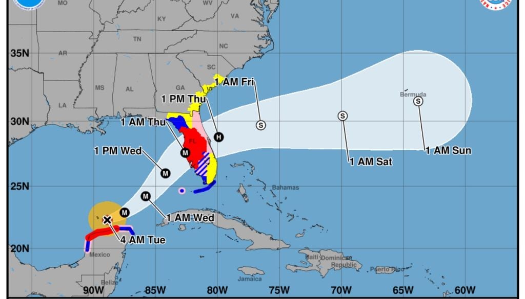 Imágen de cómo se emitian hasta ahora los pronósticos de trayectoria de huracanes.