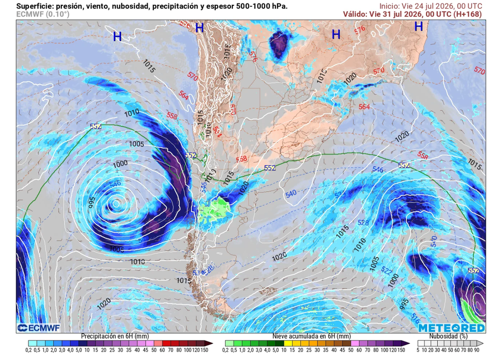 sistema frontal previsto Potente sistema frontal llegará a Chile durante la próxima semana.