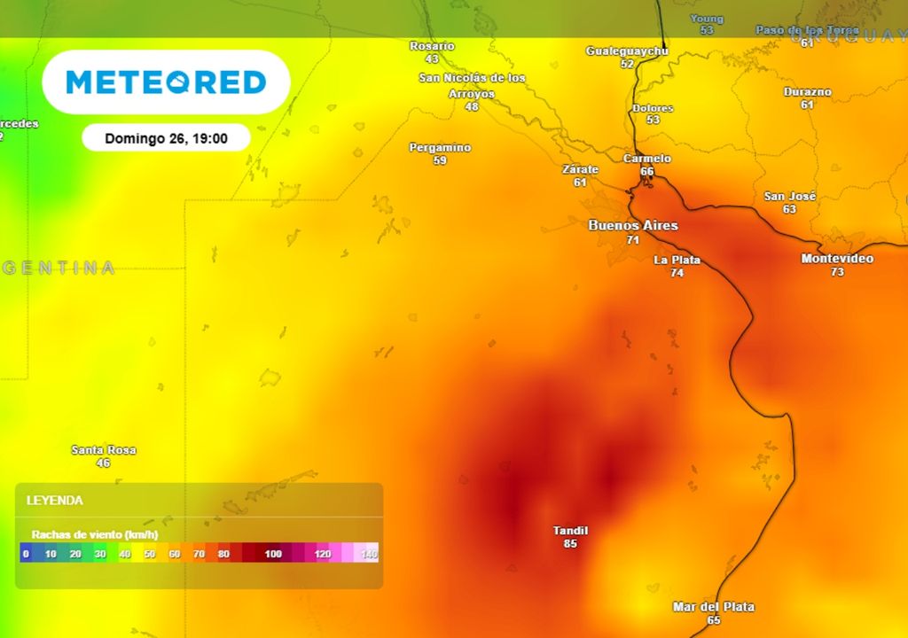 El domingo mantendrá condiciones muy ventosas y las ráfagas podrían superar los 80 km/h