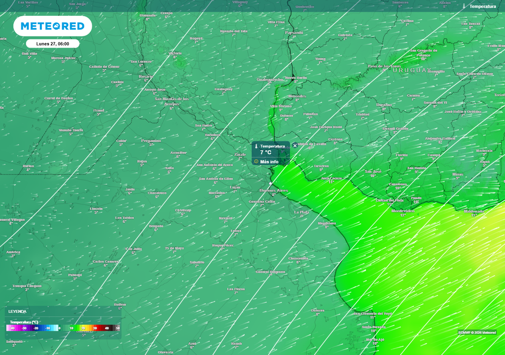 Se espera un lunes muy frío y ventoso a la mañana sobre Buenos Aires.
