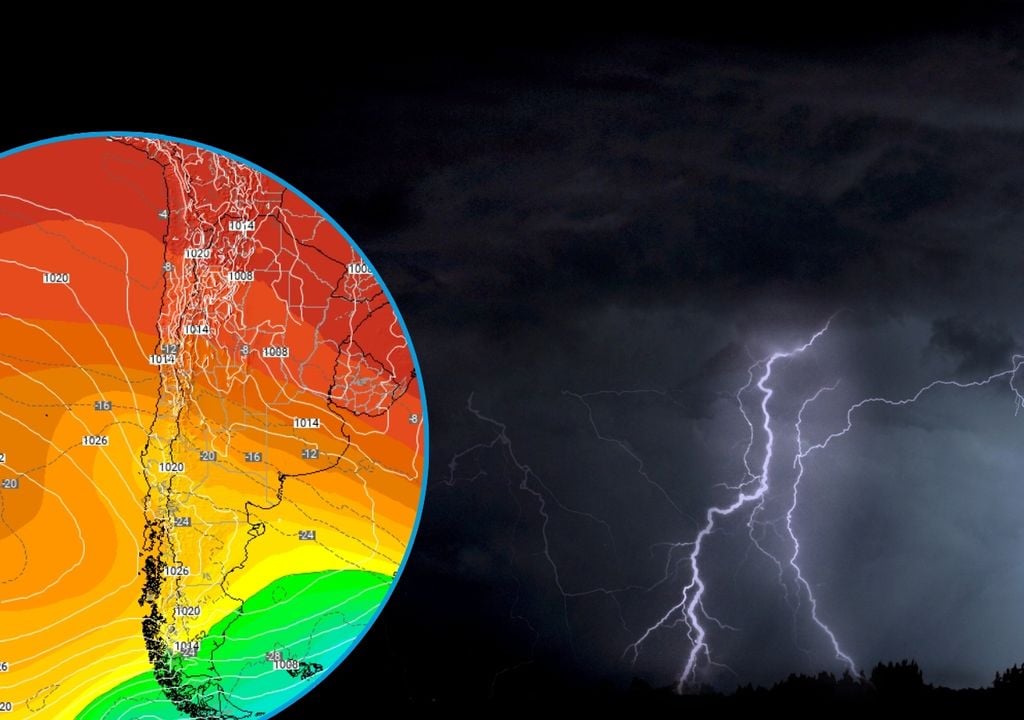 imagen de una tormenta eléctrica y de altura geopotencial prevista